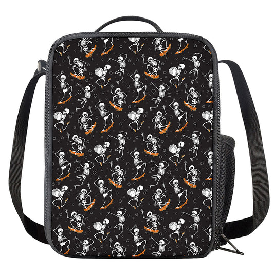 Skateboarding Skeleton Pattern Print Crossbody Lunch Bag