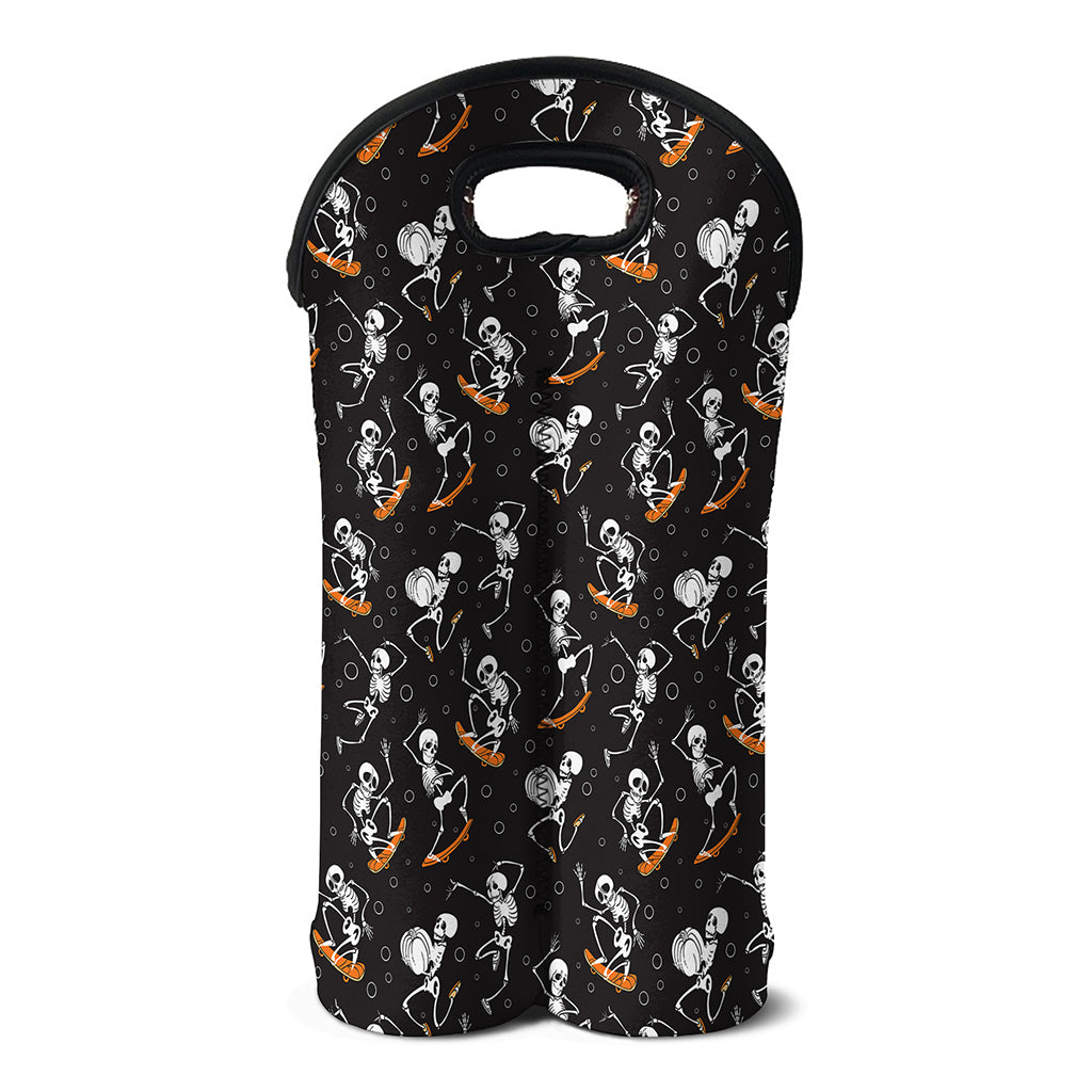 Skateboarding Skeleton Pattern Print Double Neoprene Wine Tote