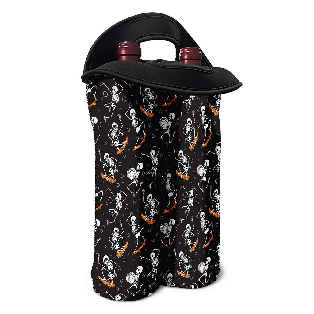 Skateboarding Skeleton Pattern Print Double Neoprene Wine Tote