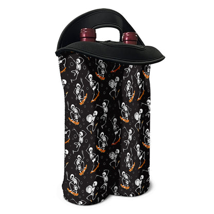 Skateboarding Skeleton Pattern Print Double Neoprene Wine Tote
