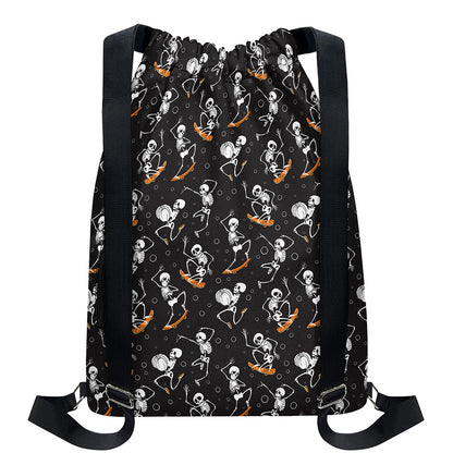 Skateboarding Skeleton Pattern Print Drawstring Backpack