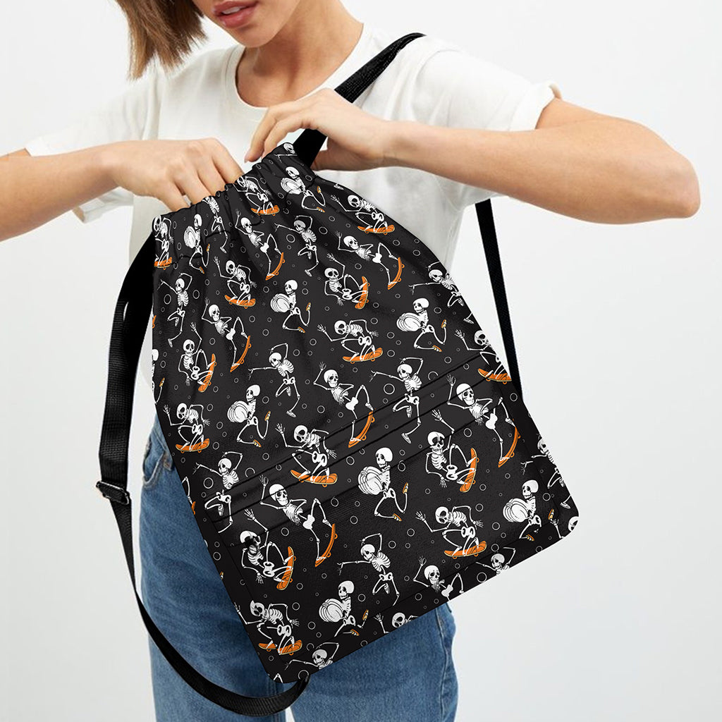 Skateboarding Skeleton Pattern Print Drawstring Backpack