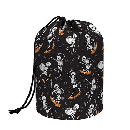 Skateboarding Skeleton Pattern Print Drawstring Makeup Bag