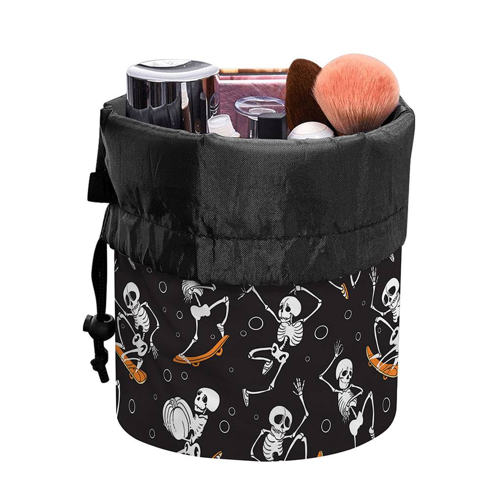 Skateboarding Skeleton Pattern Print Drawstring Makeup Bag