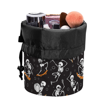Skateboarding Skeleton Pattern Print Drawstring Makeup Bag