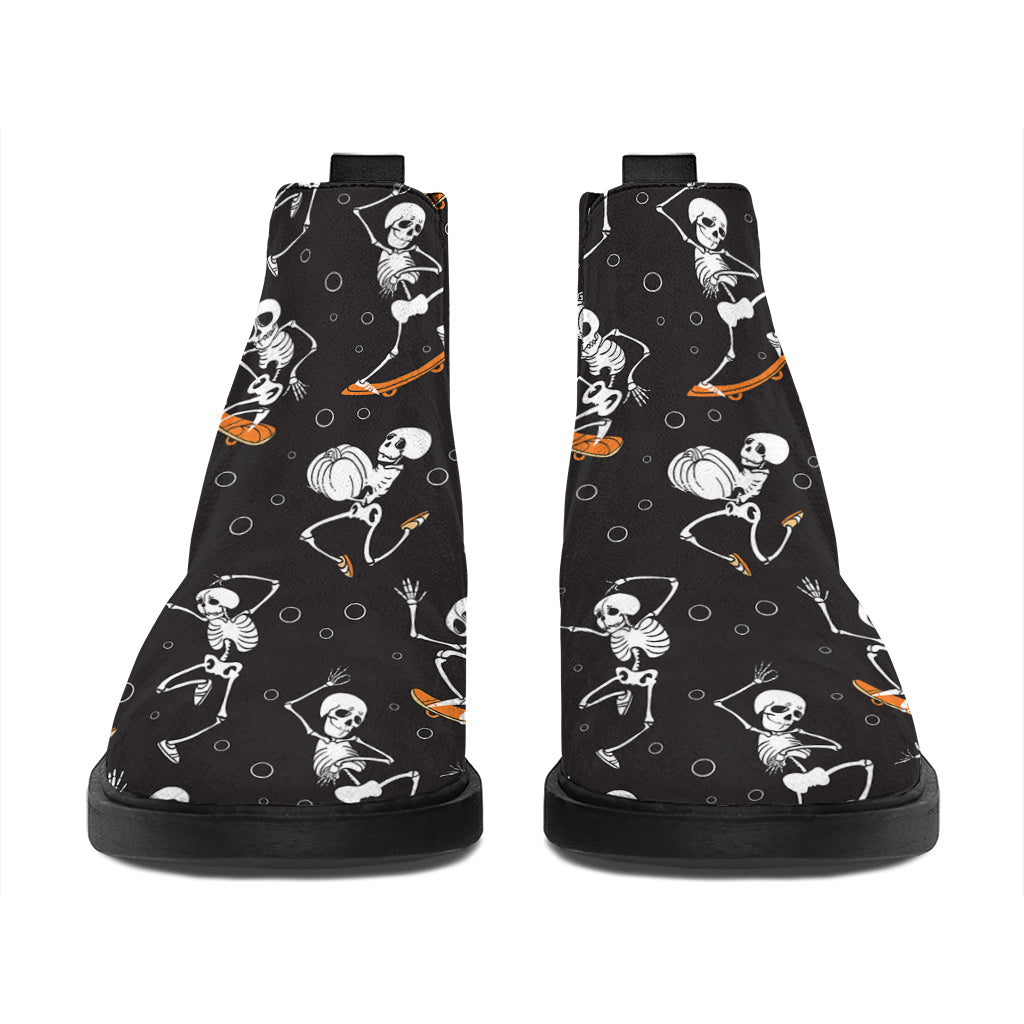 Skateboarding Skeleton Pattern Print Flat Ankle Boots