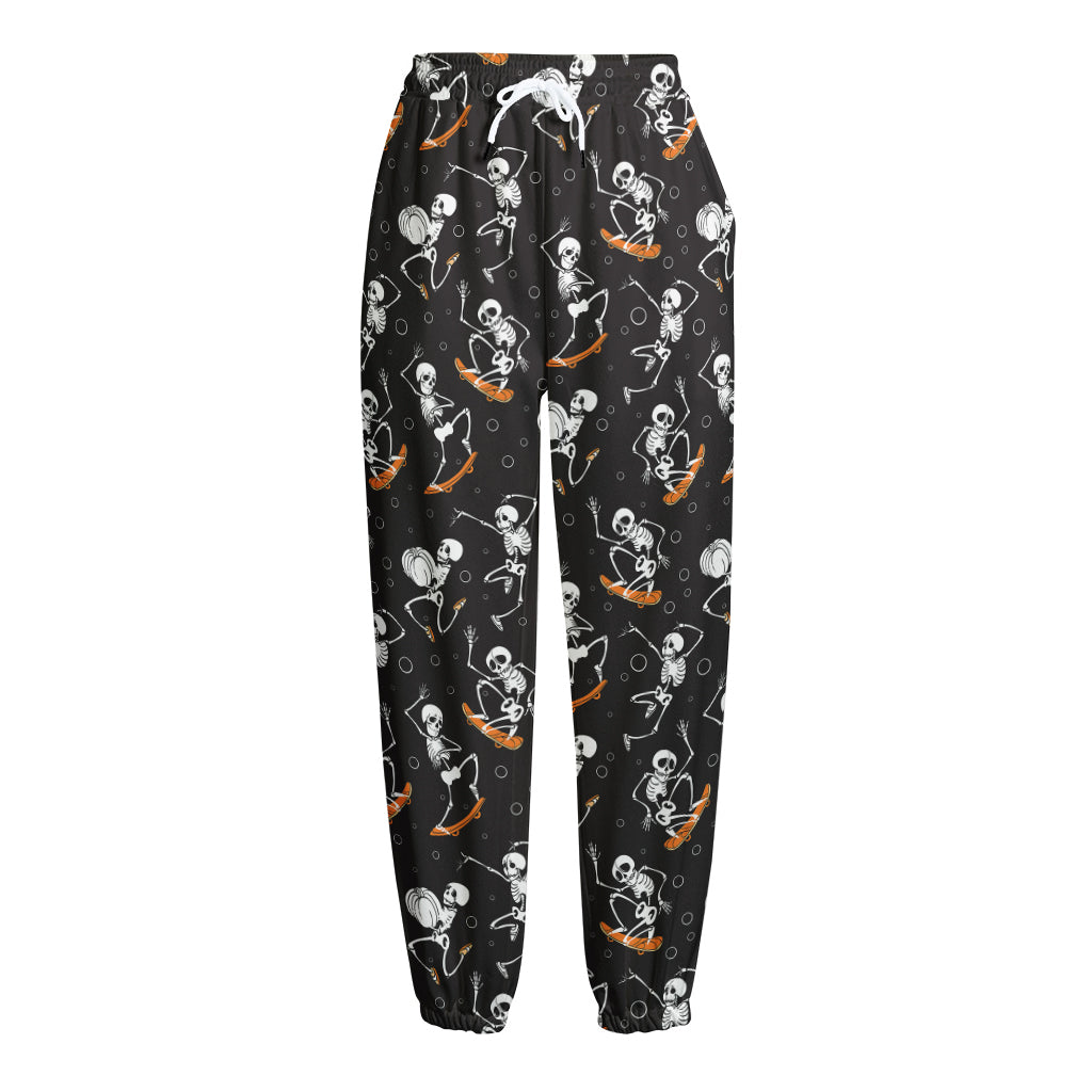Skateboarding Skeleton Pattern Print Fleece Lined Knit Pants