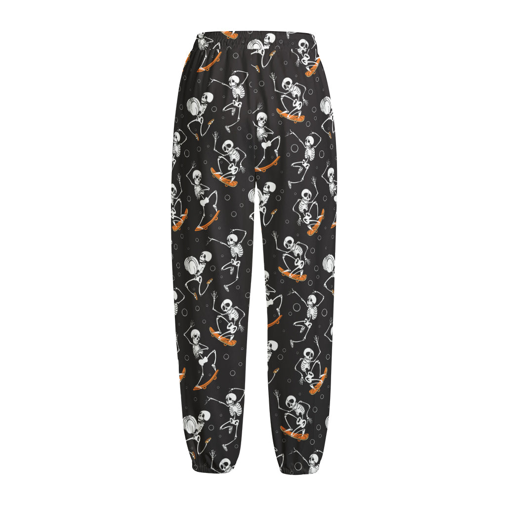 Skateboarding Skeleton Pattern Print Fleece Lined Knit Pants