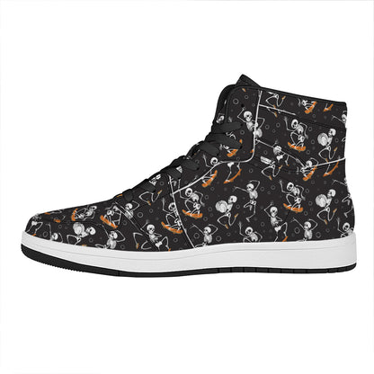 Skateboarding Skeleton Pattern Print High Top Leather Sneakers