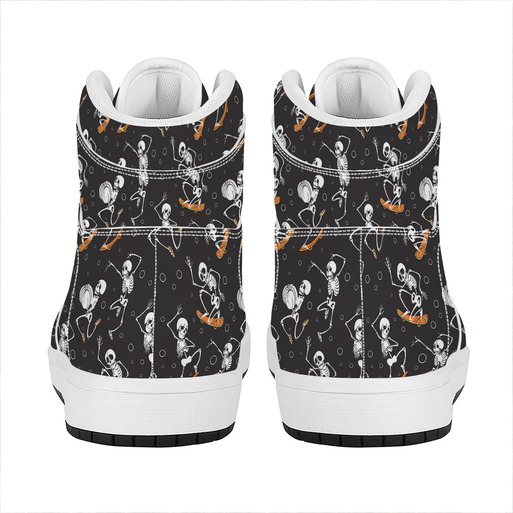 Skateboarding Skeleton Pattern Print High Top Leather Sneakers
