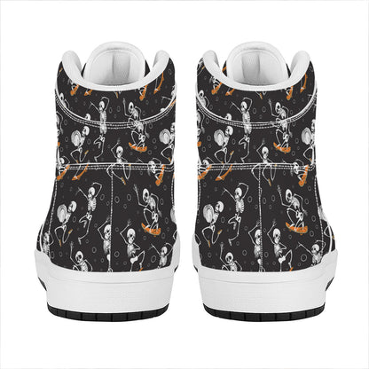 Skateboarding Skeleton Pattern Print High Top Leather Sneakers