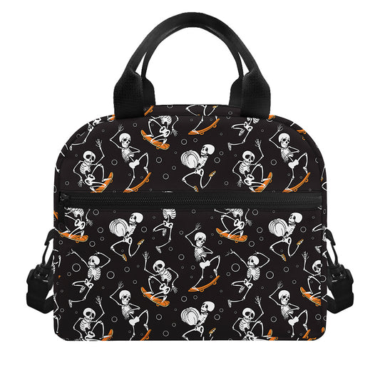 Skateboarding Skeleton Pattern Print Insulated Lunch Bag