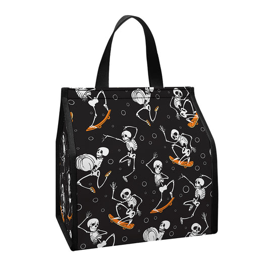 Skateboarding Skeleton Pattern Print Insulated Lunch Tote