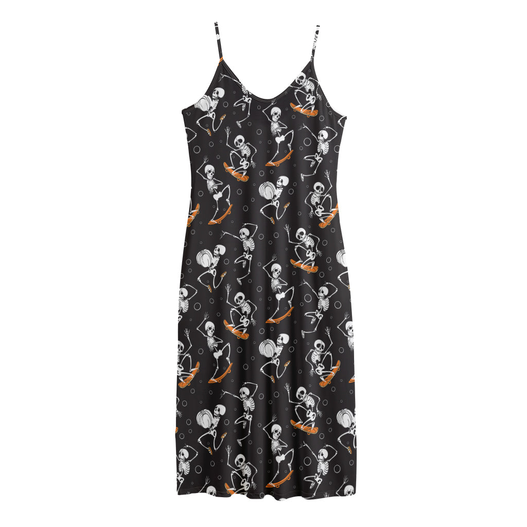 Skateboarding Skeleton Pattern Print Jersey Midi Cami Dress