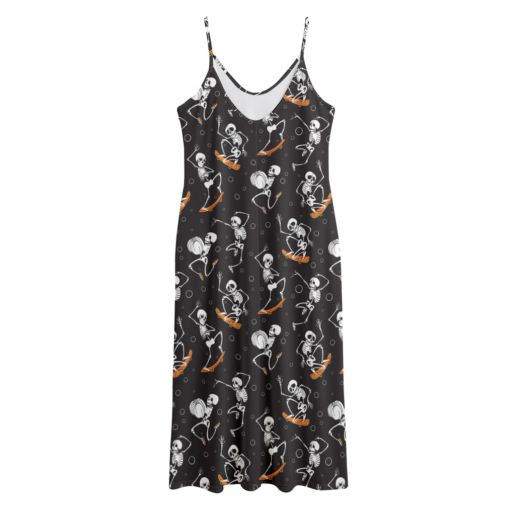 Skateboarding Skeleton Pattern Print Jersey Midi Cami Dress