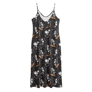 Skateboarding Skeleton Pattern Print Jersey Midi Cami Dress