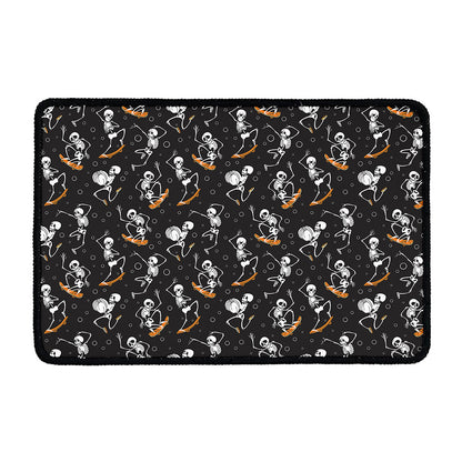 Skateboarding Skeleton Pattern Print Kitchen Mat