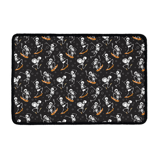 Skateboarding Skeleton Pattern Print Kitchen Mat