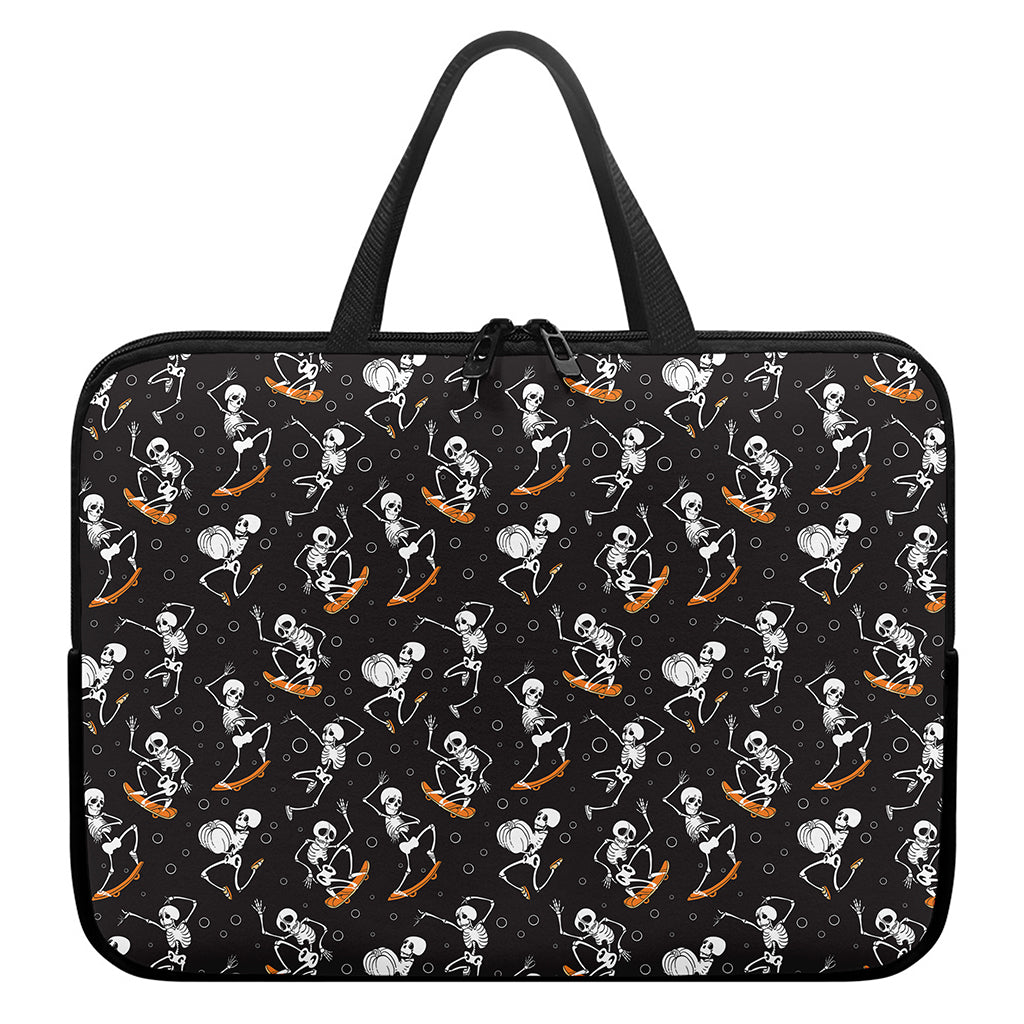 Skateboarding Skeleton Pattern Print Laptop Sleeve With Handle