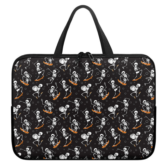 Skateboarding Skeleton Pattern Print Laptop Sleeve With Handle