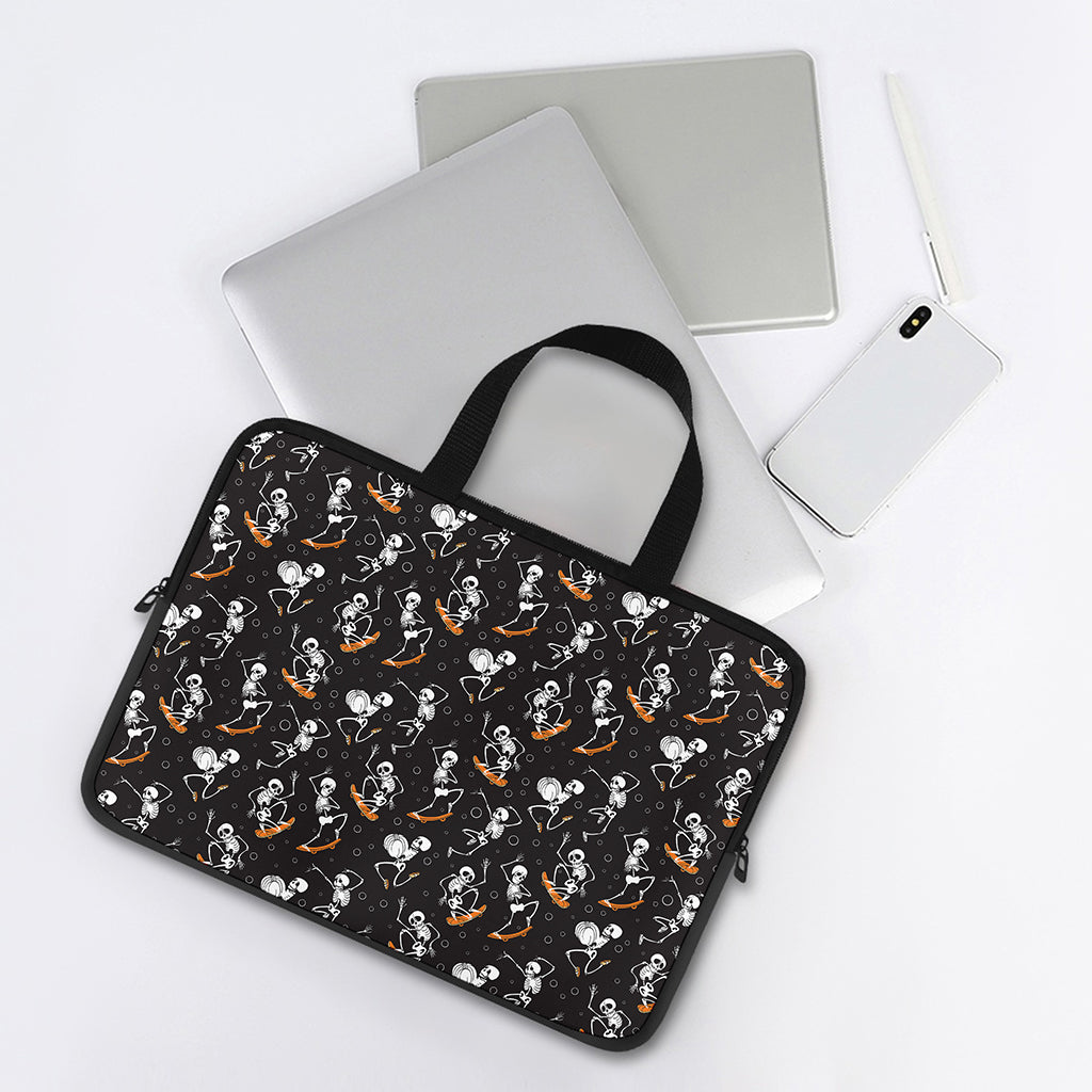 Skateboarding Skeleton Pattern Print Laptop Sleeve With Handle