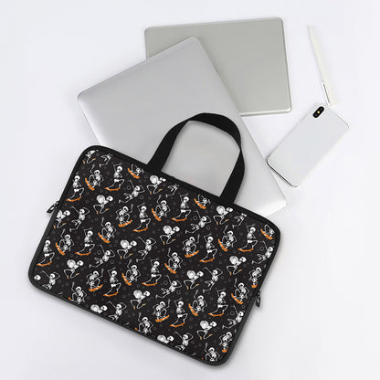 Skateboarding Skeleton Pattern Print Laptop Sleeve With Handle