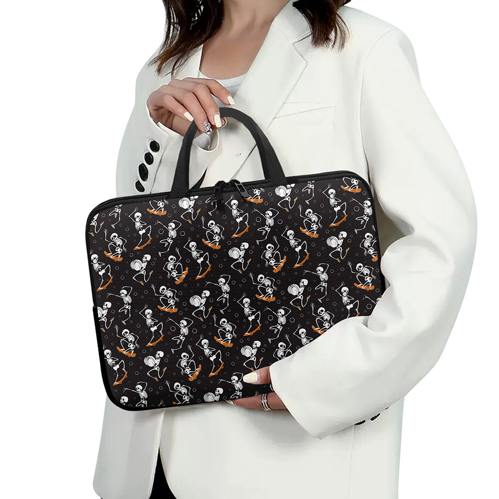 Skateboarding Skeleton Pattern Print Laptop Sleeve With Handle