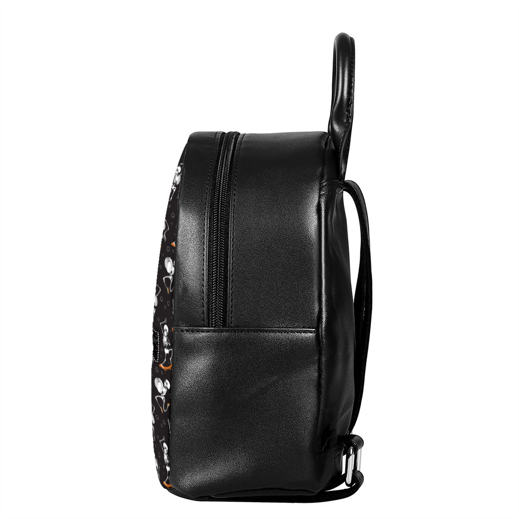 Skateboarding Skeleton Pattern Print Leather Backpack