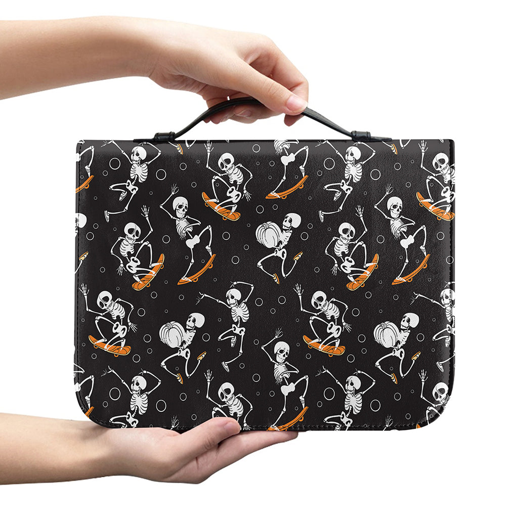 Skateboarding Skeleton Pattern Print Leather Bible Cover