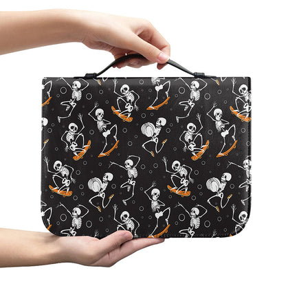 Skateboarding Skeleton Pattern Print Leather Bible Cover