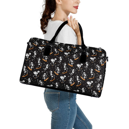 Skateboarding Skeleton Pattern Print Leather Duffle Bag