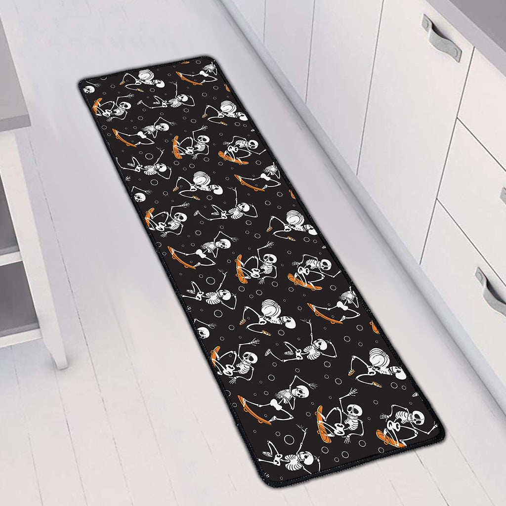 Skateboarding Skeleton Pattern Print Long Kitchen Mat