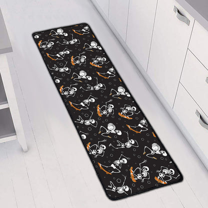 Skateboarding Skeleton Pattern Print Long Kitchen Mat