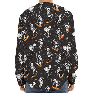 Skateboarding Skeleton Pattern Print Long Sleeve Baseball Jersey