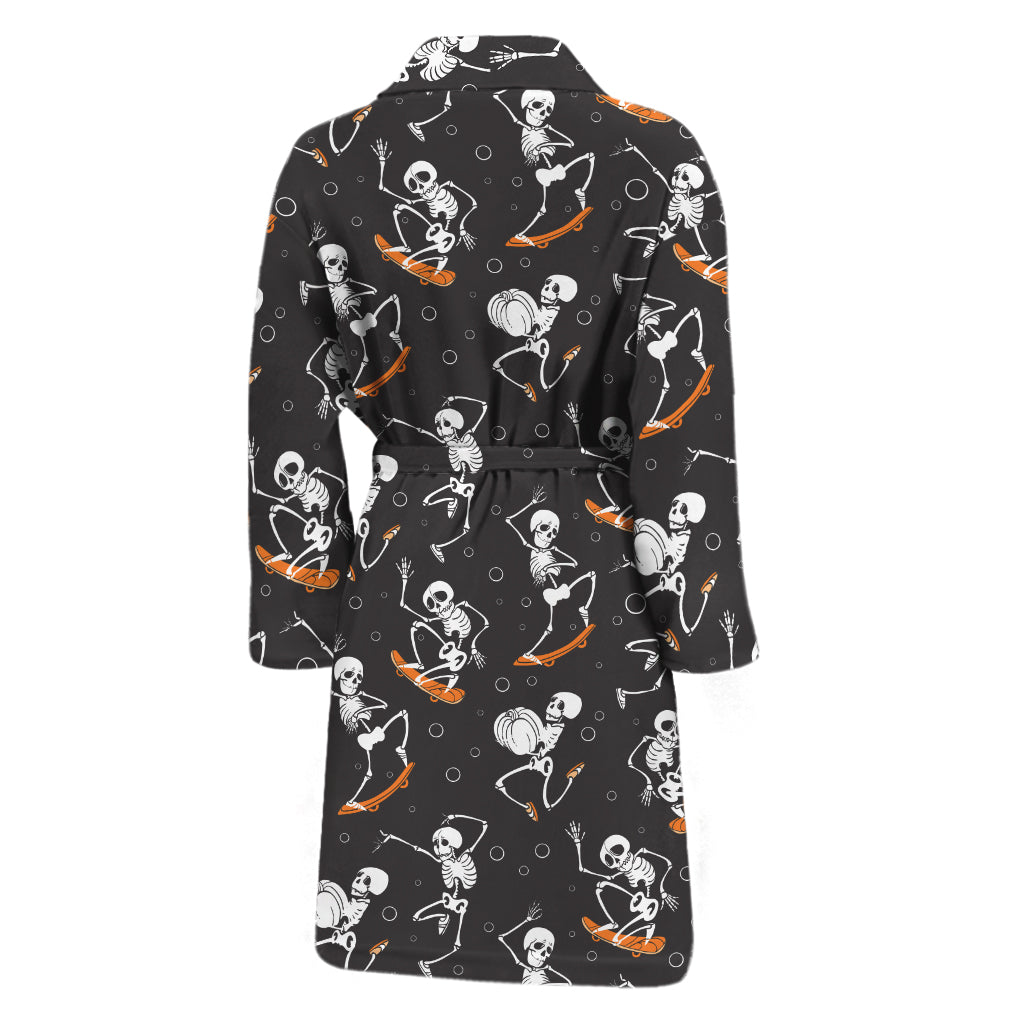 Skateboarding Skeleton Pattern Print Men's Bathrobe