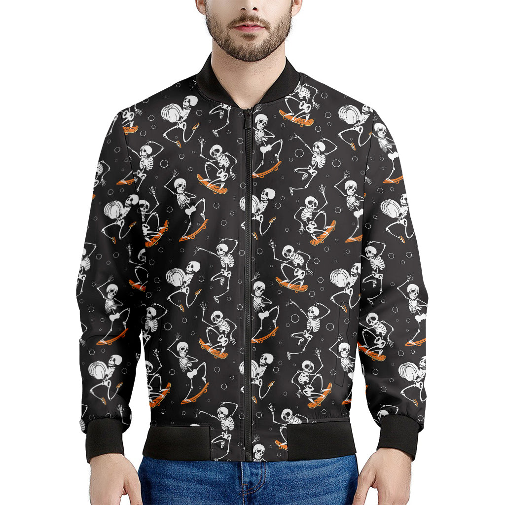 Skateboarding Skeleton Pattern Print Men's Bomber Jacket