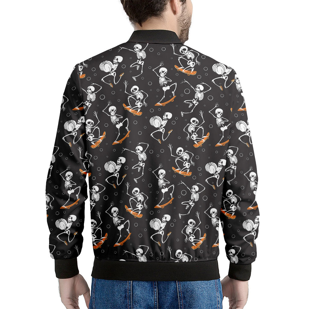 Skateboarding Skeleton Pattern Print Men's Bomber Jacket