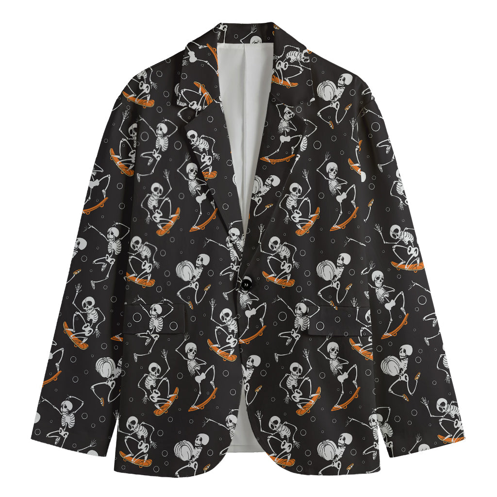 Skateboarding Skeleton Pattern Print Men's Cotton Blazer