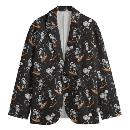 Skateboarding Skeleton Pattern Print Men's Cotton Blazer