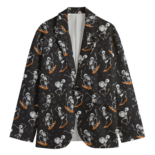 Skateboarding Skeleton Pattern Print Men's Cotton Blazer