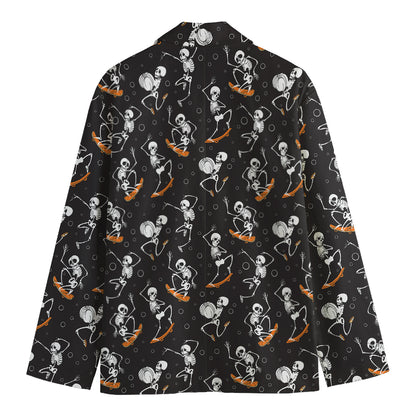 Skateboarding Skeleton Pattern Print Men's Cotton Blazer