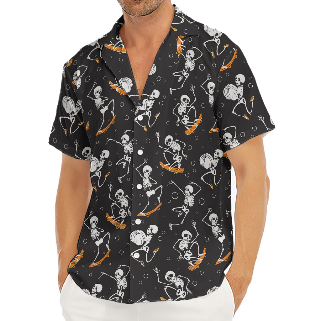 Skateboarding Skeleton Pattern Print Men's Deep V-Neck Shirt