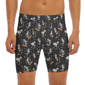 Skateboarding Skeleton Pattern Print Men's Long Boxer Briefs