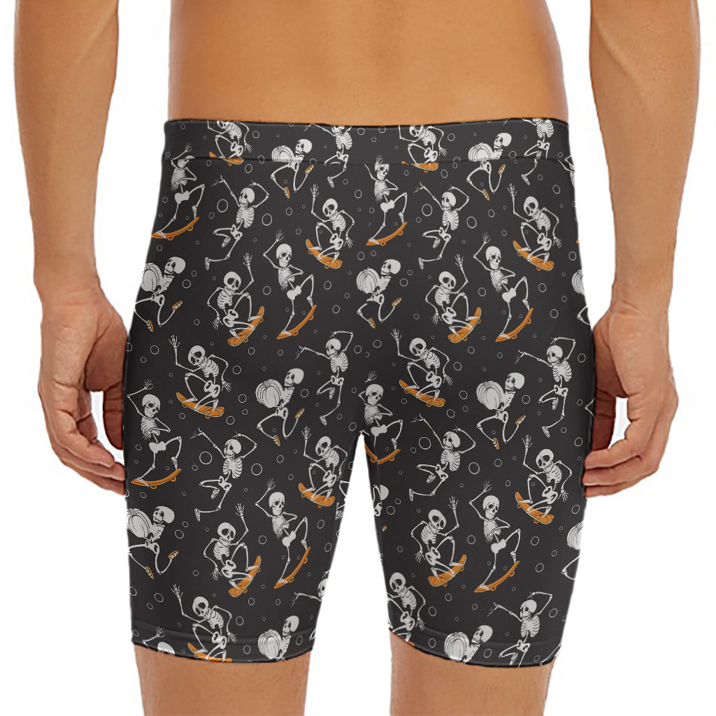 Skateboarding Skeleton Pattern Print Men's Long Boxer Briefs