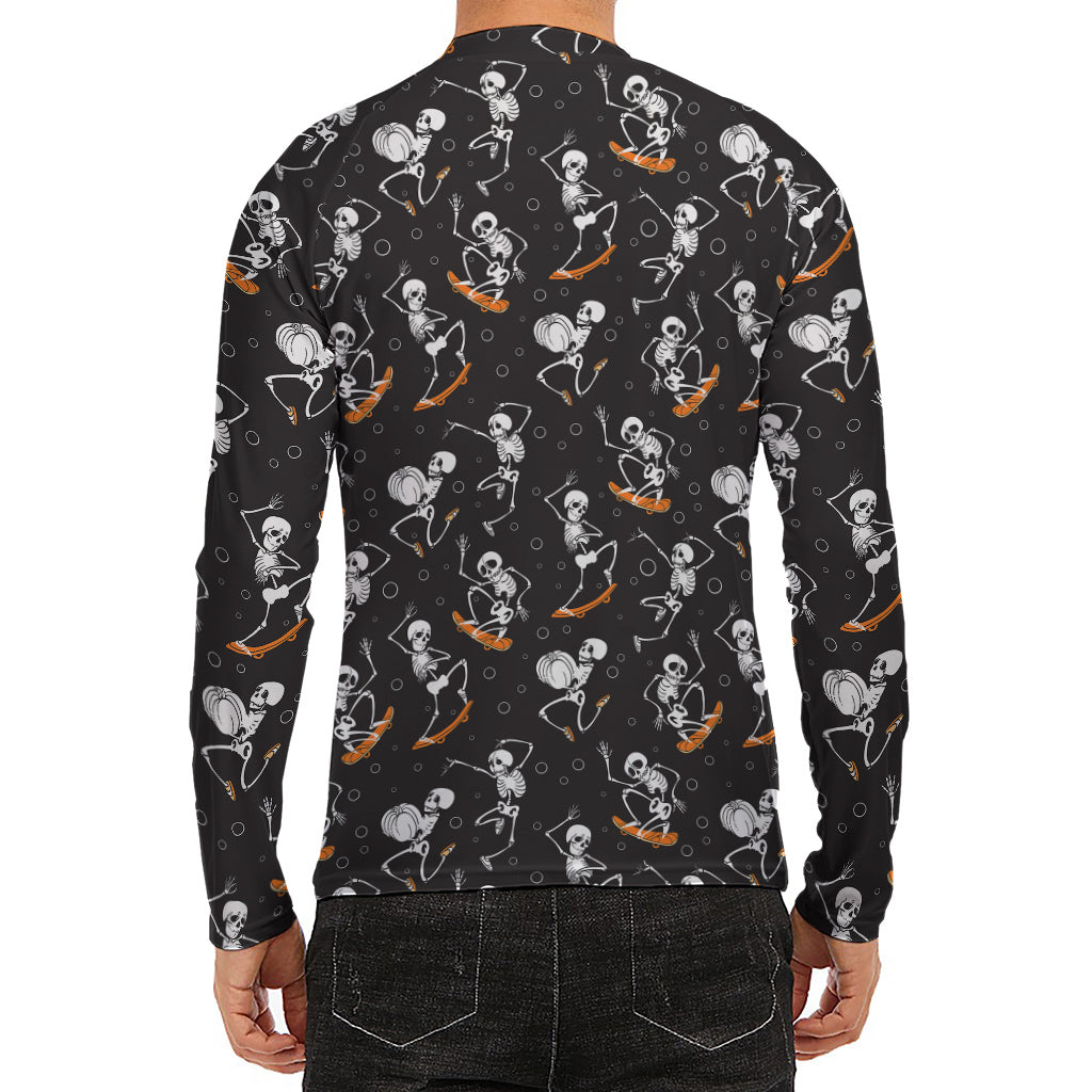 Skateboarding Skeleton Pattern Print Men's Long Sleeve Rash Guard