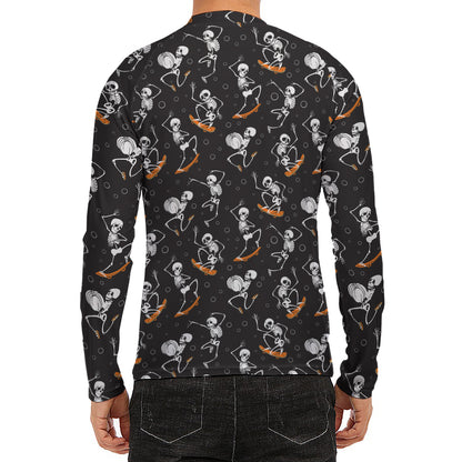 Skateboarding Skeleton Pattern Print Men's Long Sleeve Rash Guard