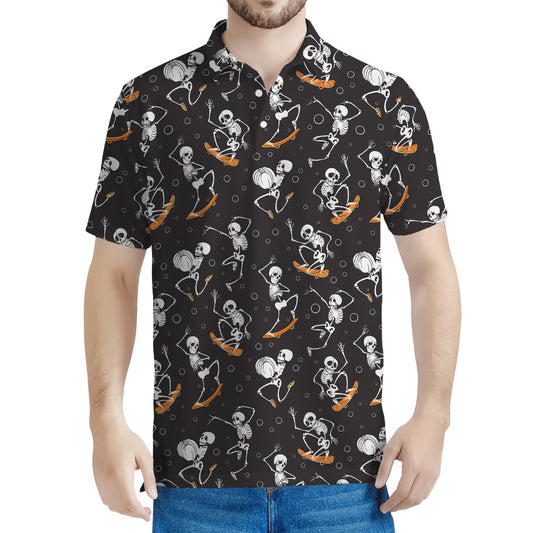 Skateboarding Skeleton Pattern Print Men's Polo Shirt