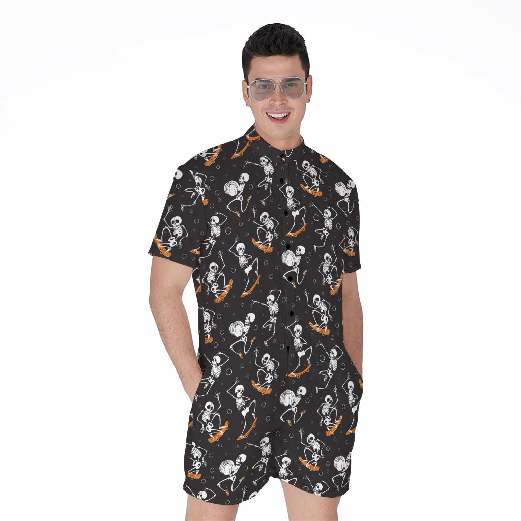 Skateboarding Skeleton Pattern Print Men's Rompers