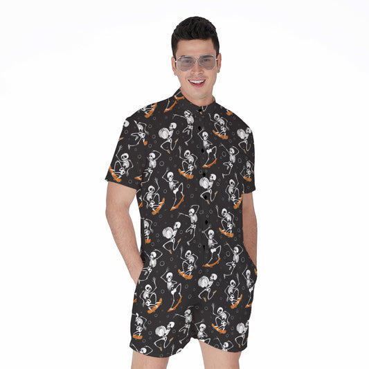 Skateboarding Skeleton Pattern Print Men's Rompers