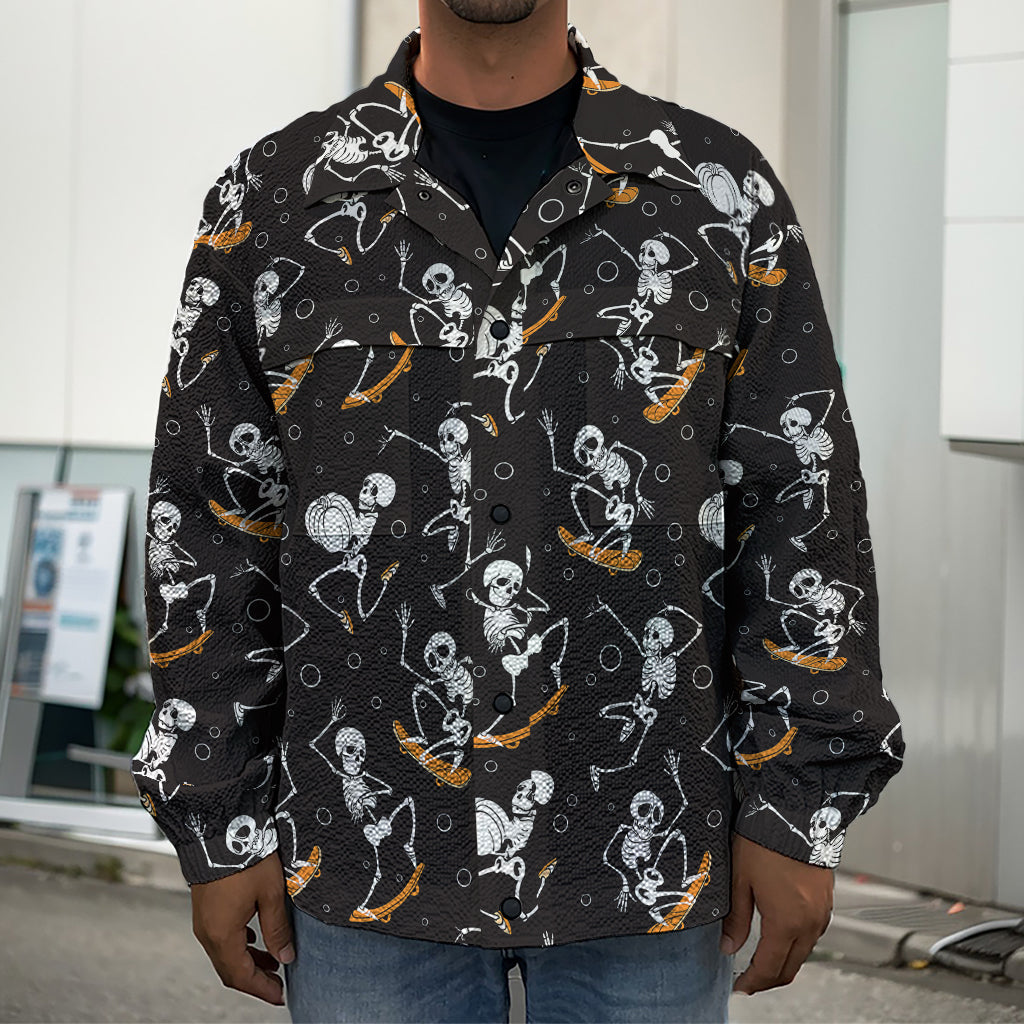 Skateboarding Skeleton Pattern Print Men's Shirt Jacket